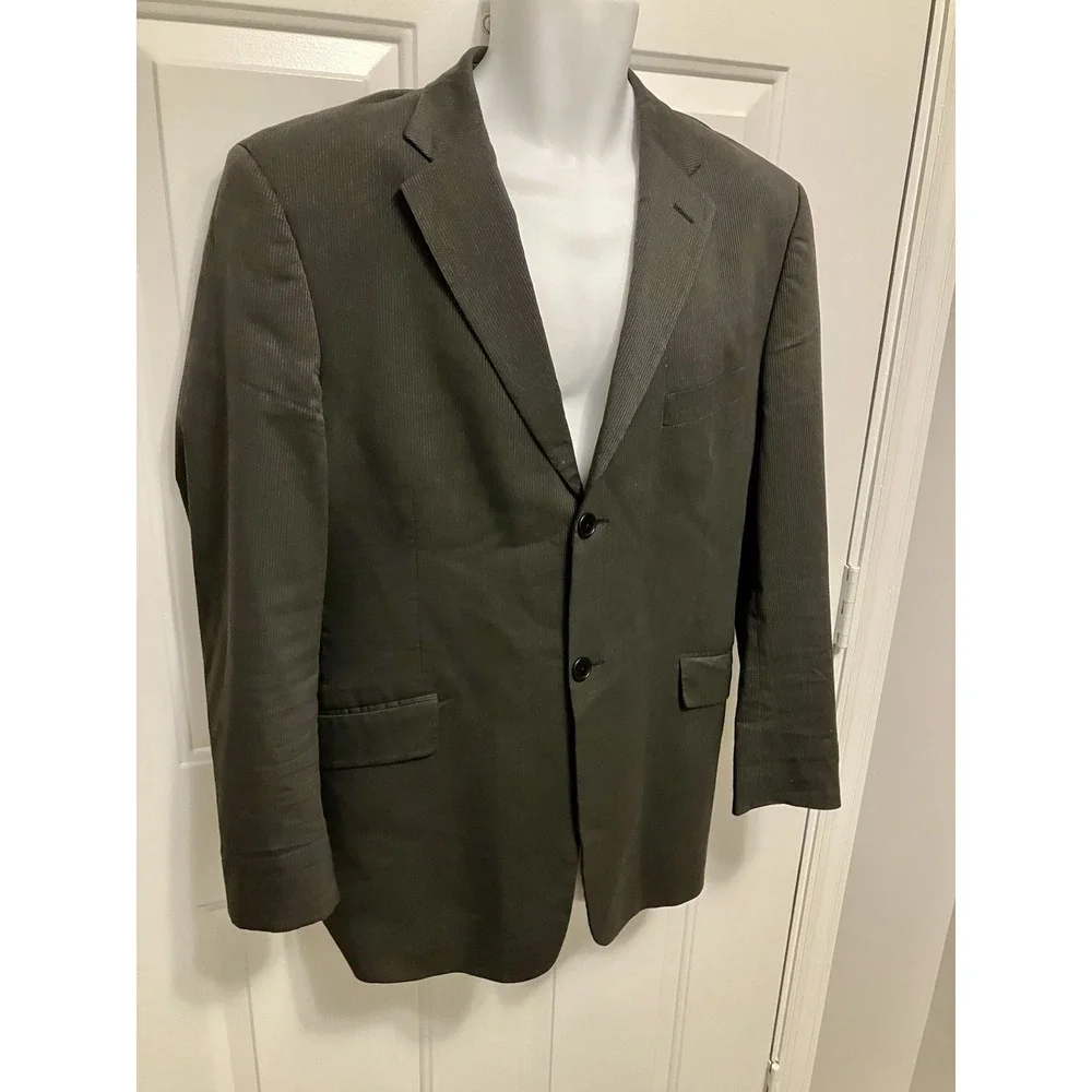Theory Sz 42R Charcoal Gray Pinstripe Cotton Blend Two Button Mens Blazer Jacket